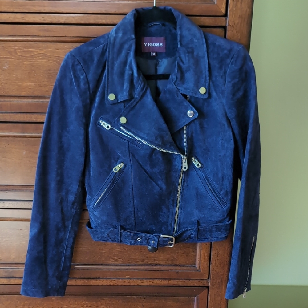 Vigoss Women's Deep Blue Leather Jacket